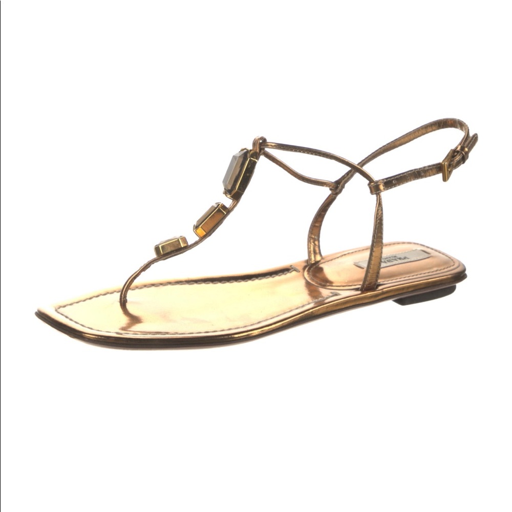 Prada Crystal T Strap Sandals